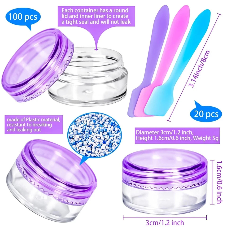 100 Pcs 5g Empty Plastic Containers with Colored Lids,Mini Makeup Sample Cont...