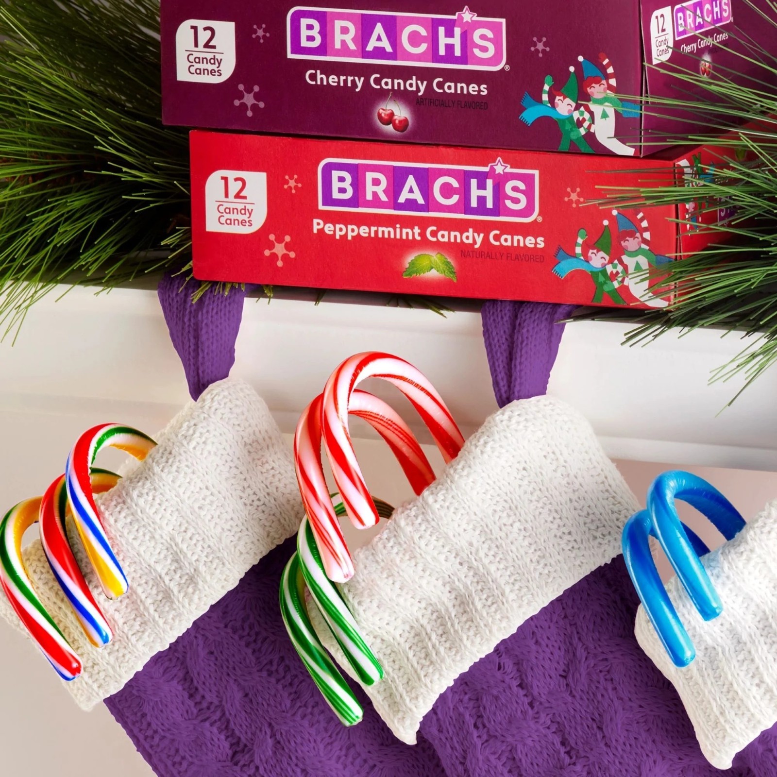 Brach's Holiday Christmas Cherry Candy Canes 12 Count - 2 Boxes