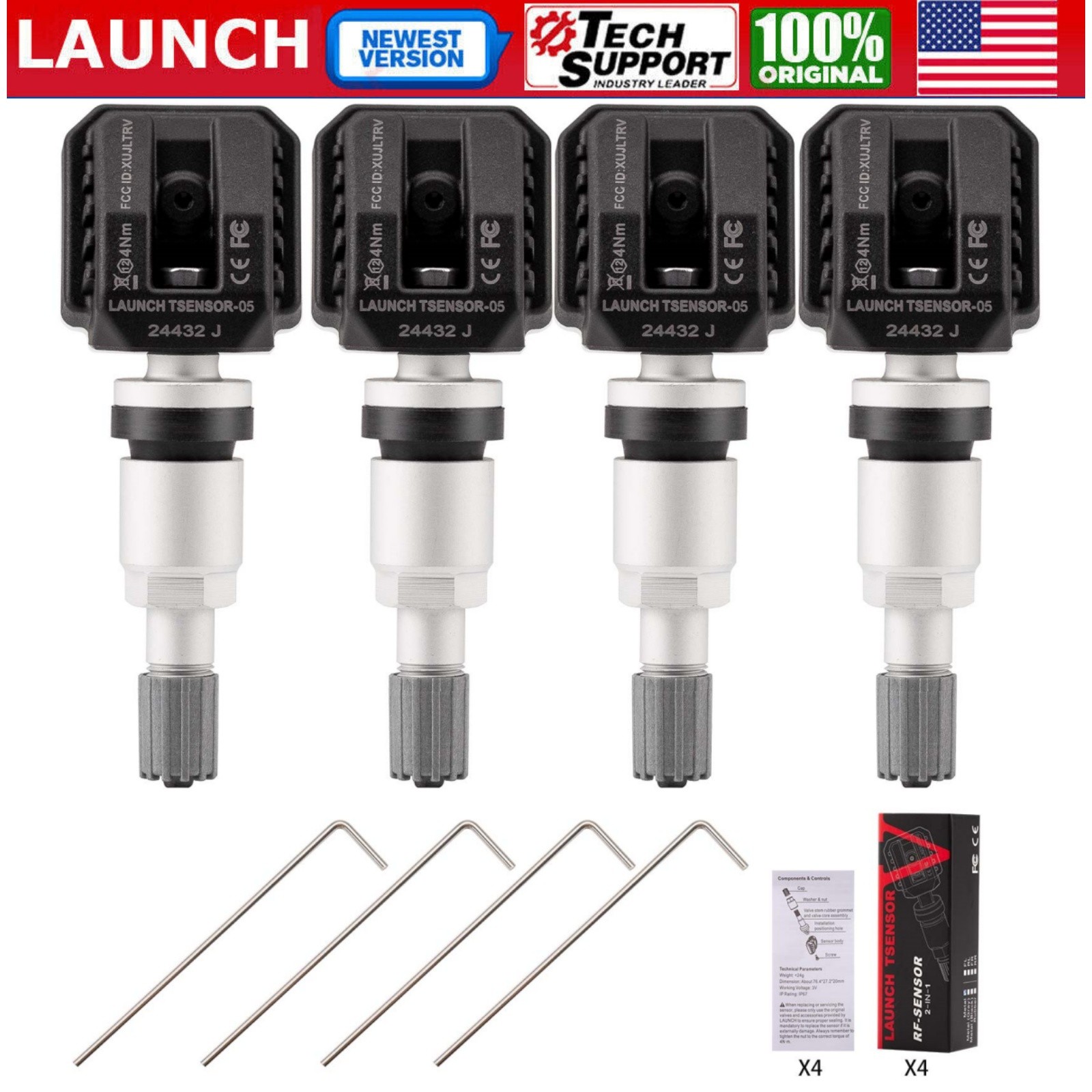 4x LAUNCH TSENSOR-05 RF Sensor Programmable Universal TPMS Sensor 315MHz &433MHz