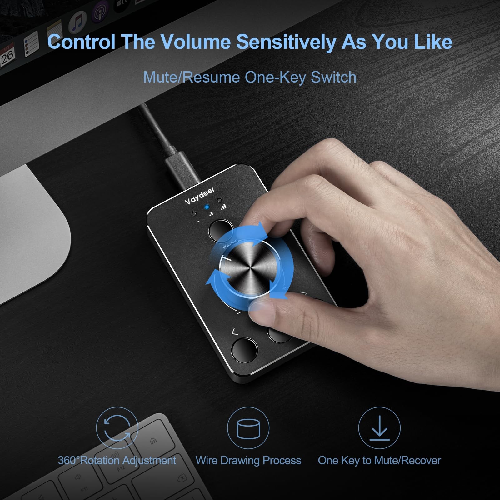 Volume Control Knob with One-Click Mute Function and 3 Volume Control Modes, ...