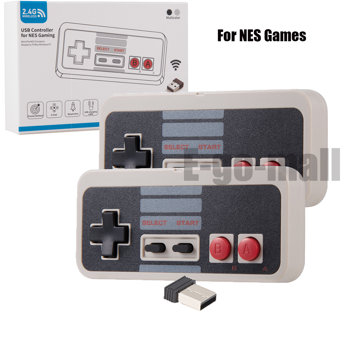 Wireless USB Nes PC Controller Gamepad Rechargeable Remote for Windows PC MAC