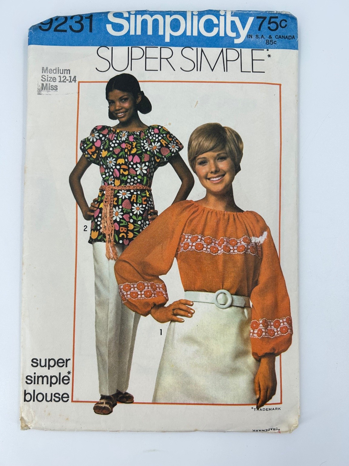 Simplicity 9231 Super Simple Blouse Size 12-14 Misses 1970s