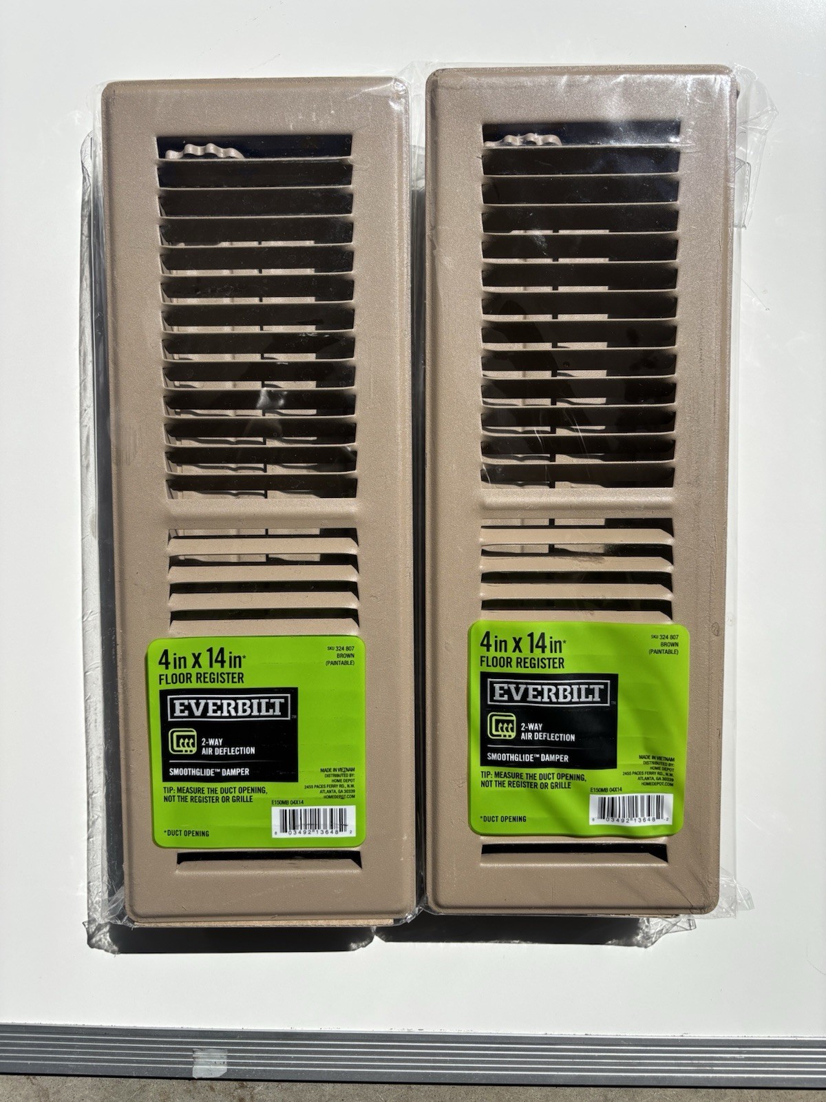 Everbilt 4 in x 14 in Brown Floor Register 2-Way Air Grille Brown (Lot of 2)