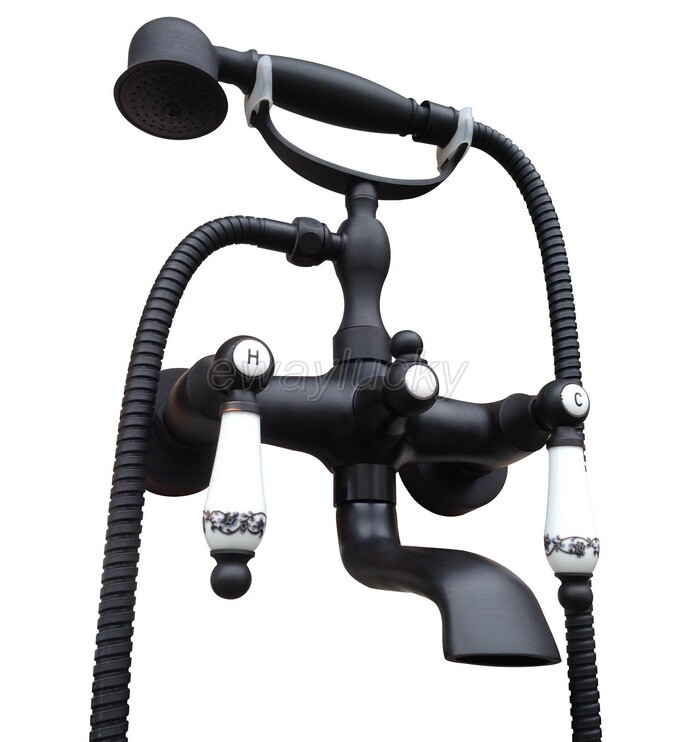 Black Oil Rubbed Bronze Wall Mount Clawfoot Tub Faucet With Hand Shower Sprayer