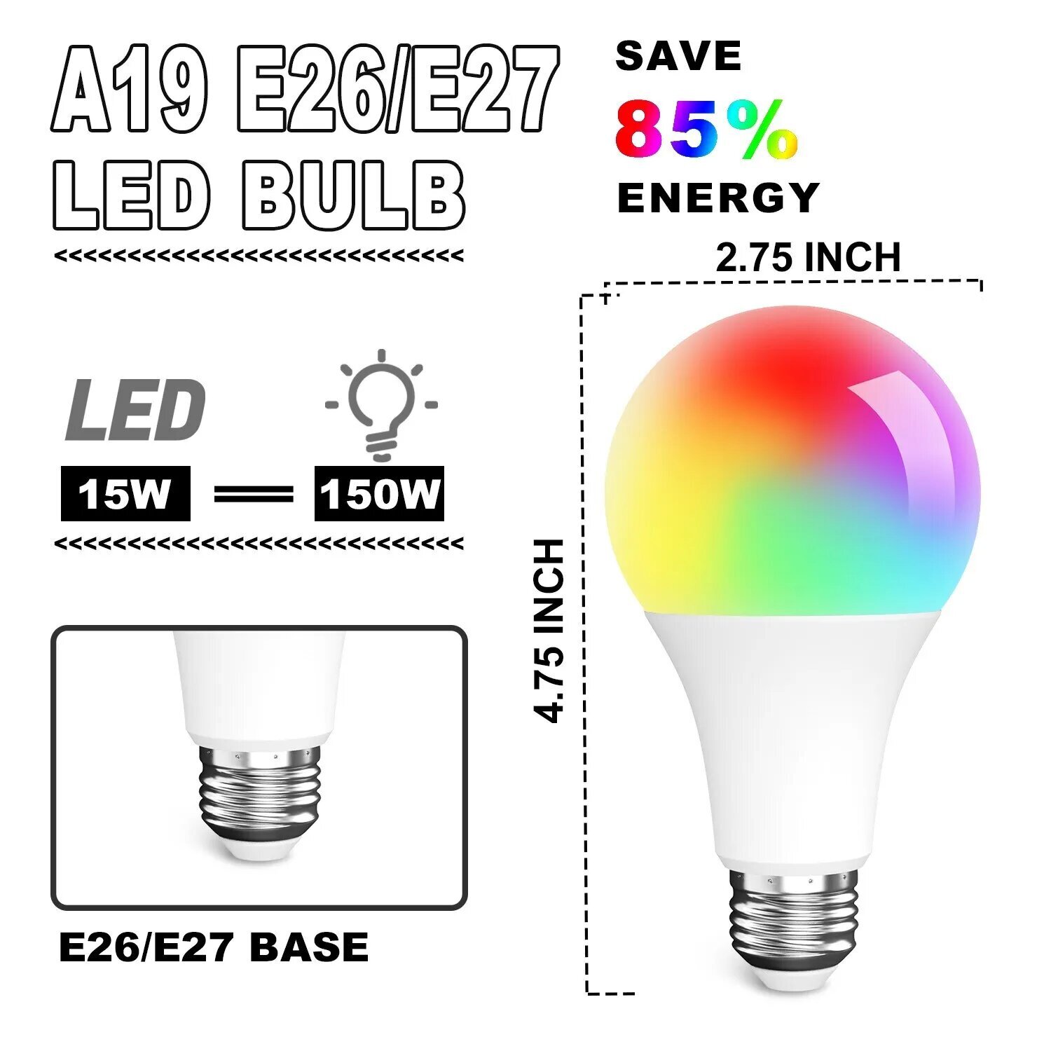 2Pcs E26 RGB RGBW LED Light Bulb Multicolor Changing Magic Lamp w/Remote Control