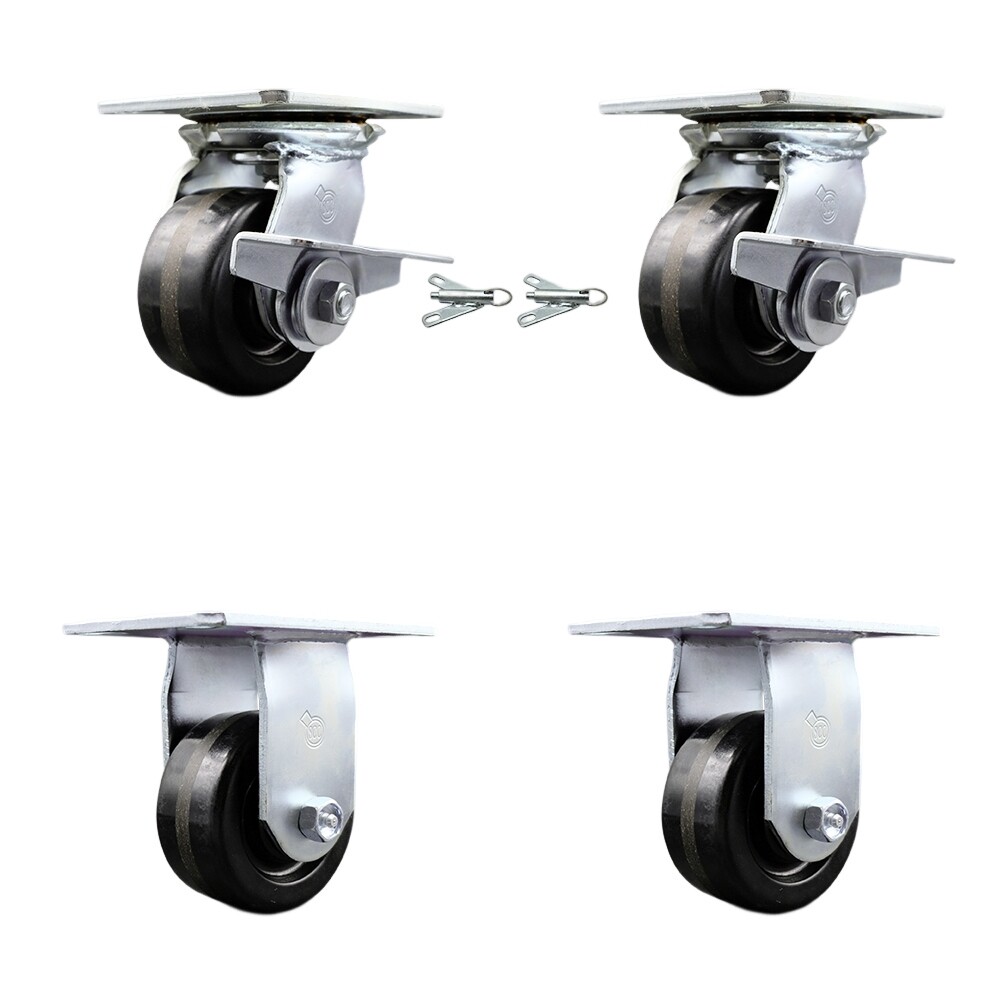 4 Inch Phenolic Caster Set 2 Brakes/Swivel Locks and 2 Rigid Service Caster