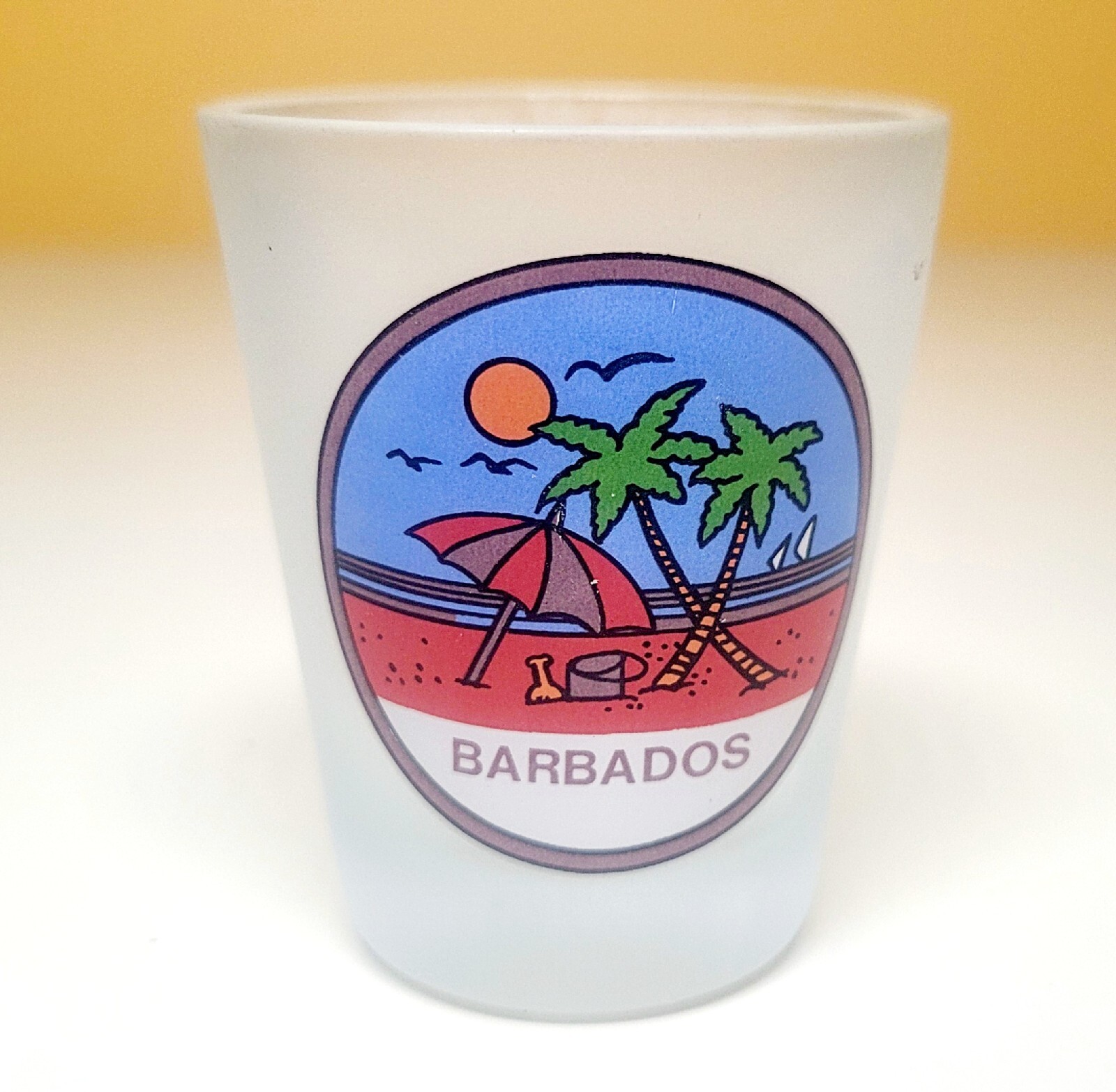 Barbados Shot Glass Beach Drawing Souvenir Frosted Glass Free Shipping