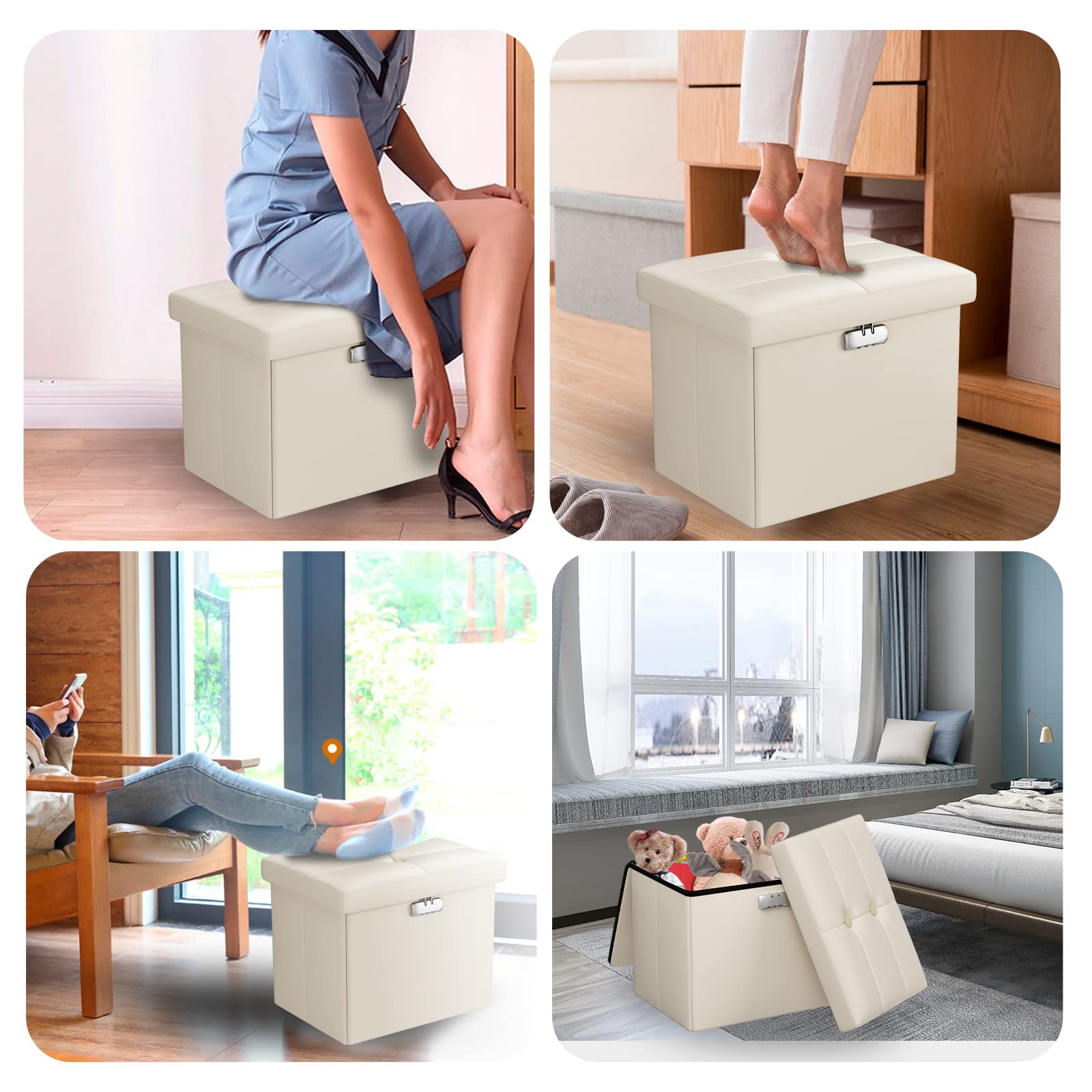 Small Ottoman with Storage, 17 x 13 x 13 inch Fireproof Safe Folding Ottoman ...