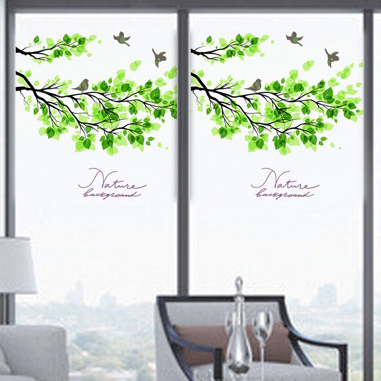 60x58cm Frosted Opaque Glass Window Film Tree And Bird Privacy Glass Stickers Ho