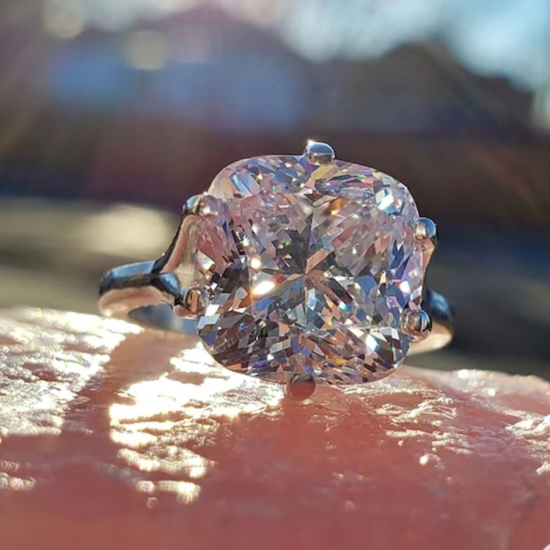 RARE 5.20 Ct Certified Cushion Cut Off White Diamond 925 Silver Ring Great Shine