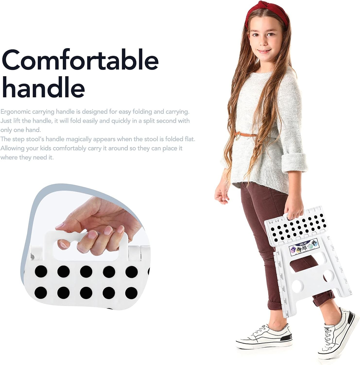 Delxo 13" Folding Step Stool for Kids and Adults, Non-Slip 13 Inch, White