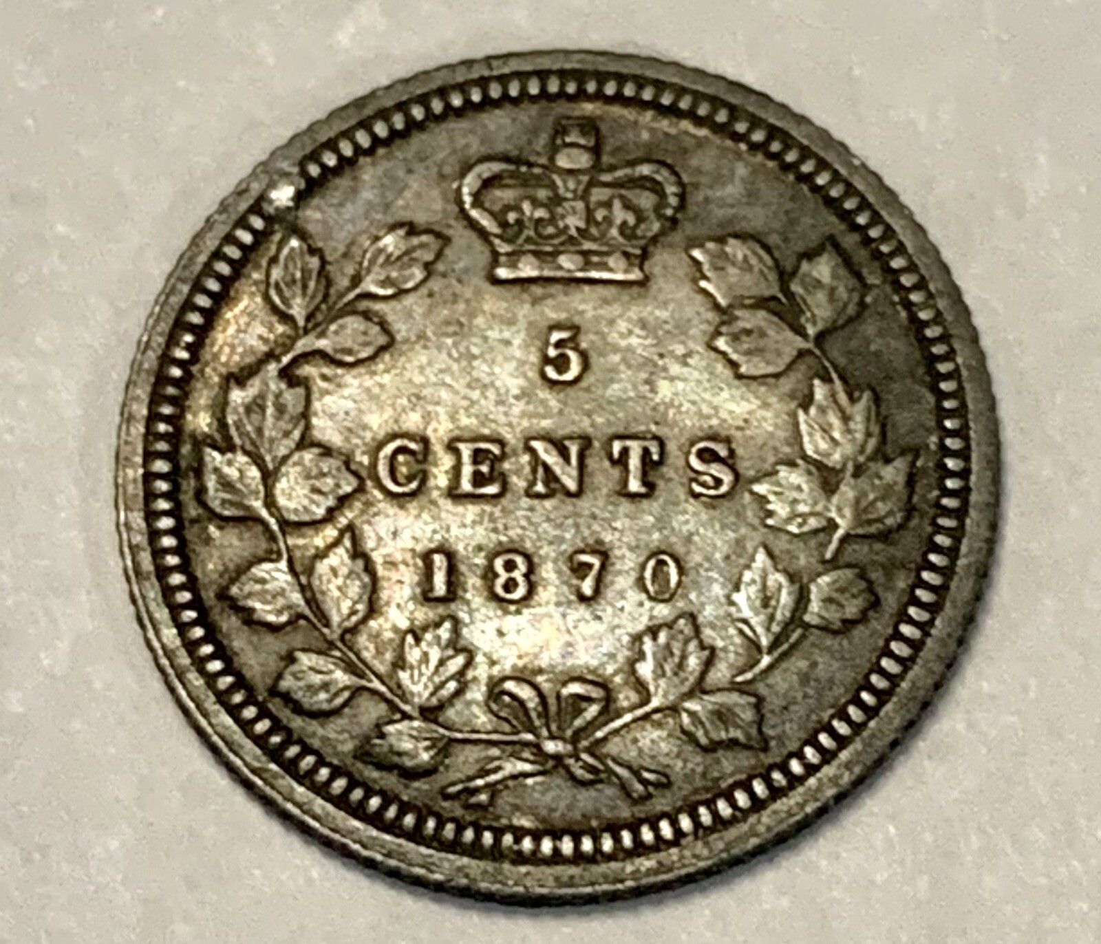 1870 Canada Silver 5 Cent, **EF-40**, Obv. 1, Wide Rim
