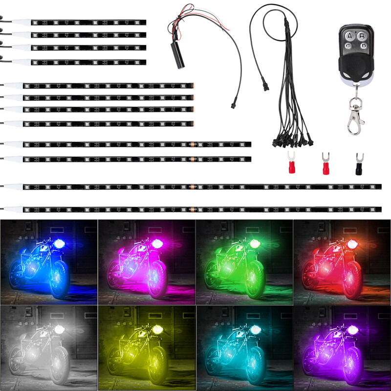 12pc Motorcycle RGB LED Neon Under Glow Lights Strip 120 LED For Universal IP65