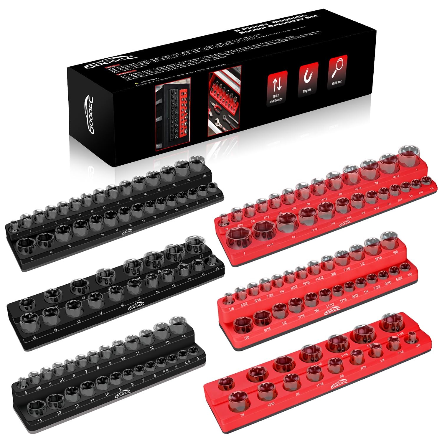 Magnetic Socket Organizer Tray PP Plastic Holds 143 Sockets Toolbox Holder 6 Pcs