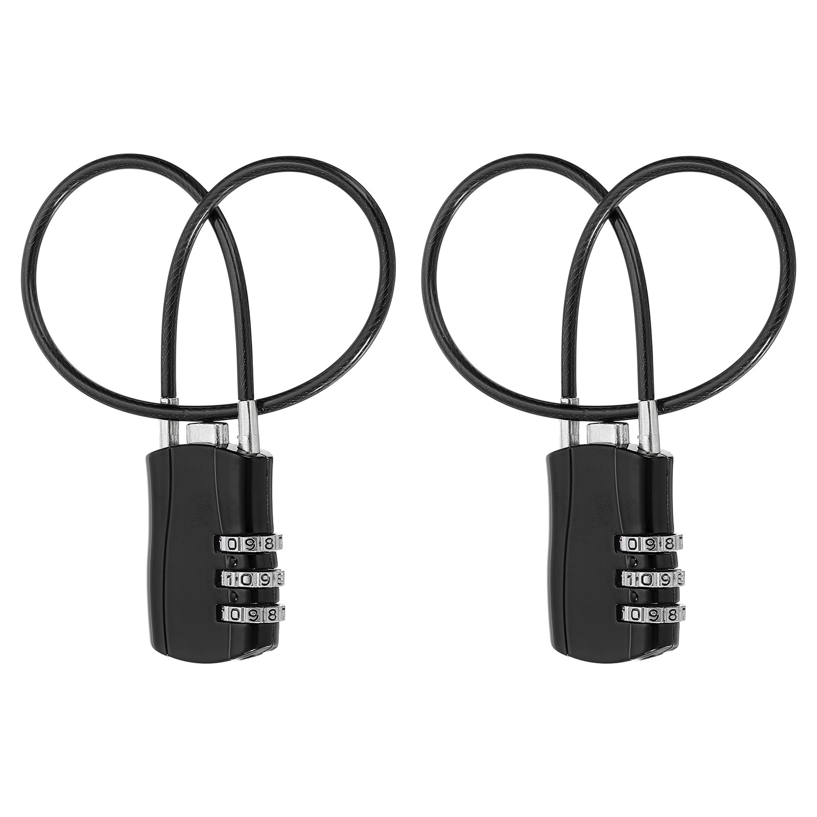 2 Pcs 3 Digit Luggage Cable Combination Lock with 12" Long Cable, Black