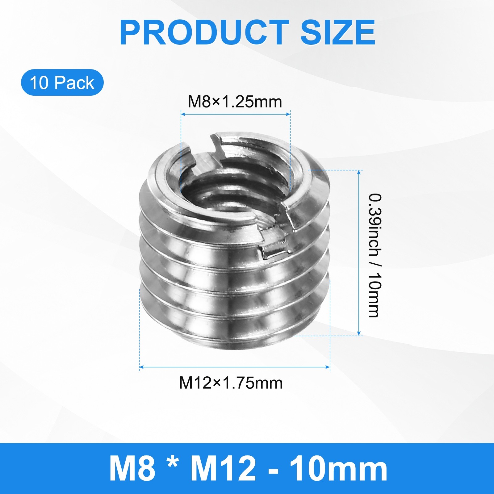 10-Pcs Thread Adapters Sleeve Reducing Nut M12x1.75 Male to M8x1.25 Female 10mmH