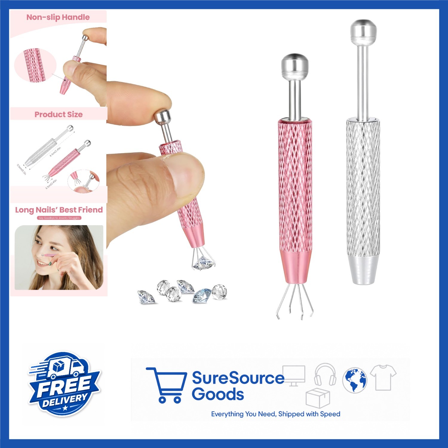 Light Pink & Silver 2 Pack Piercing Ball Grabber Tool for Jewelry Changing