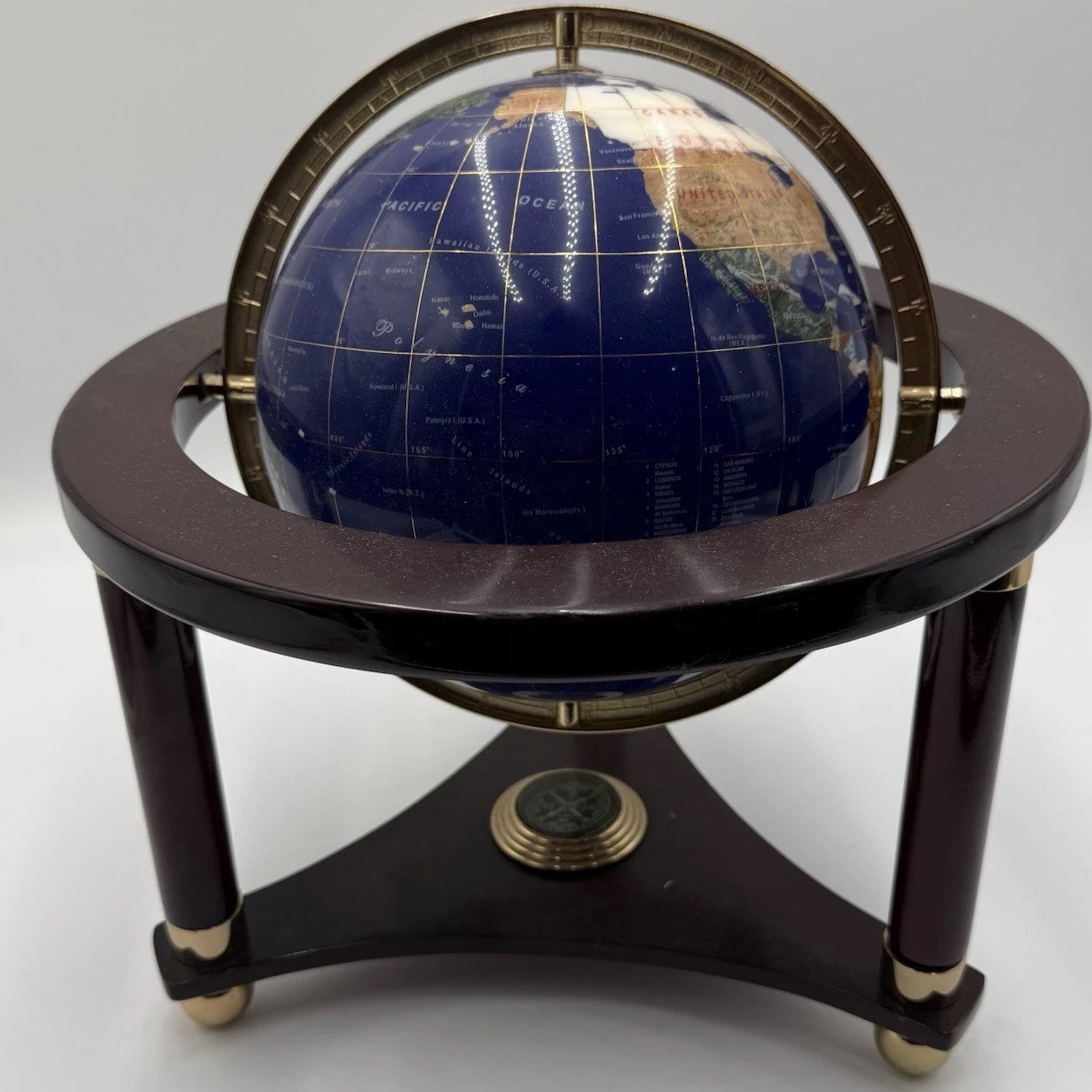 8 inc Tall Table Top Blue Lapis  World Globe with 3 leg Stand