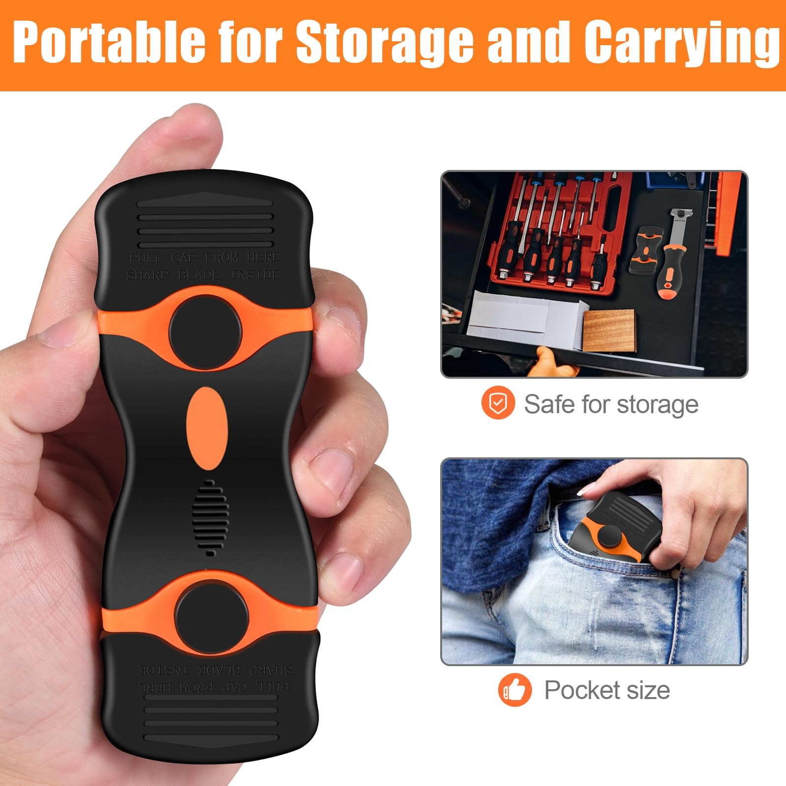 4 Pack Razor Blade Scraper, Includes 50 PCS Metal & Plastic Blades