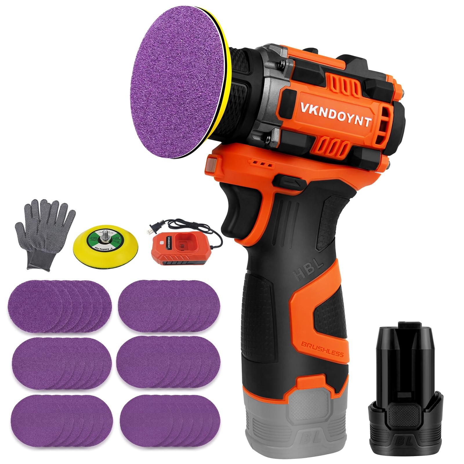 Brushless Small Sander with 36PCS Sandpapers, 2 Variable Speed Cordless Sande...