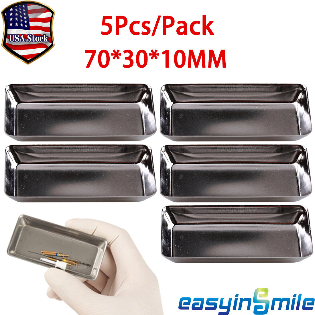 5Pcs Dental Stainless Steel Dish Medical Tray 7*3*1cm Instrument Surgical Tray