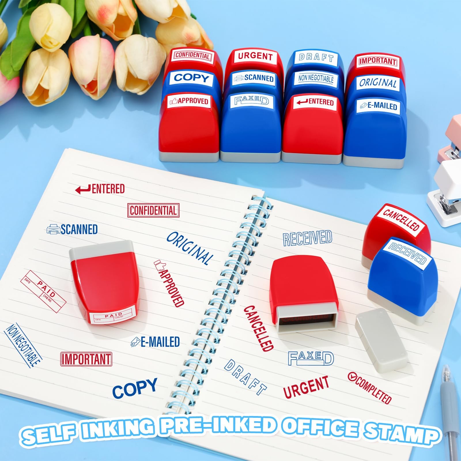 16 Pcs Office Stamp Set Message Inking Stamp Set for Office Stamps Completed ...