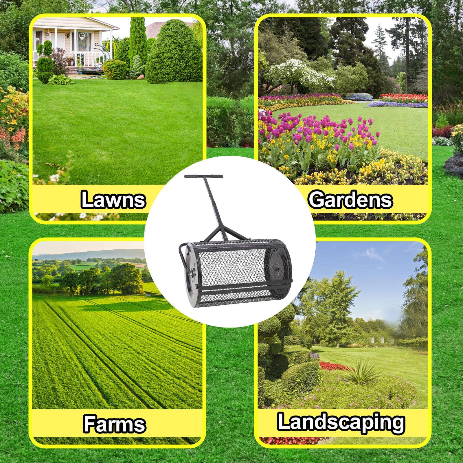 24-Inch Peat Moss Spreader, Metal Mesh Compost Spreader, T-Handle for Seeding