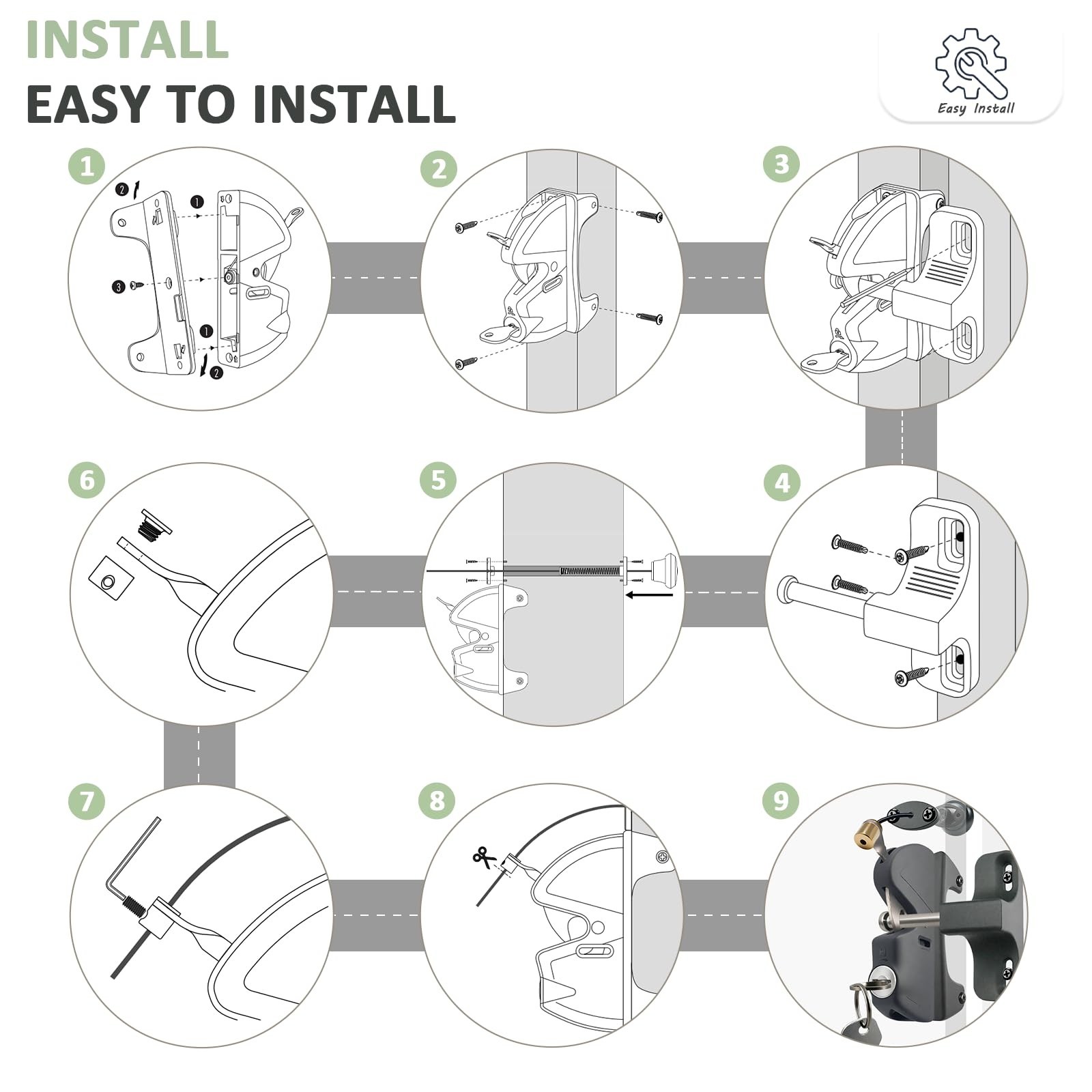 Gate Latch Door Latch with Pull Cable Opened Two-Sided Lockable Door Latch Du...