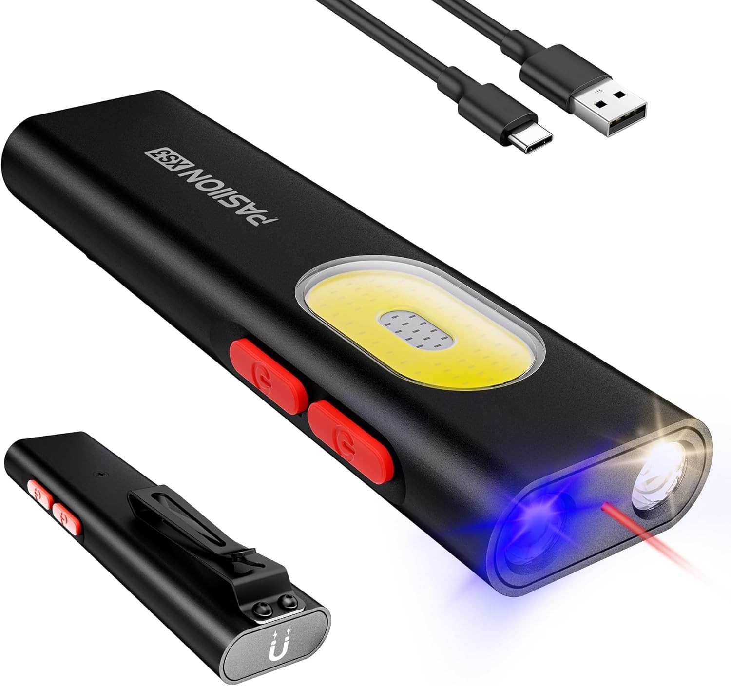 Rechargeable EDC Flat Flashlight White LED Combo,1400 Lumen Portable Pocket