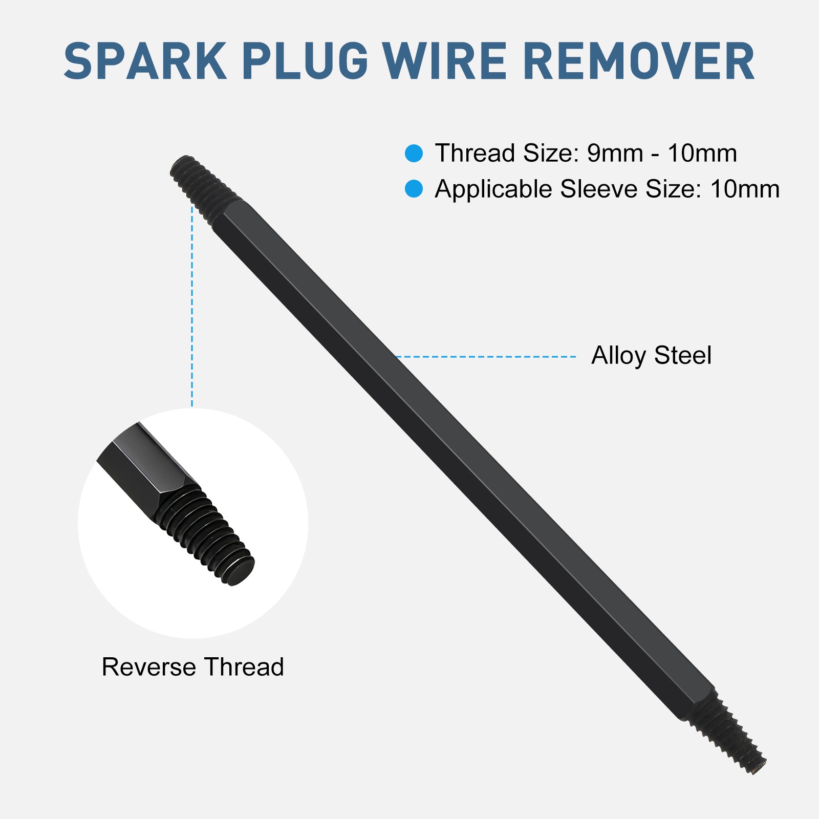Broken Spark Plug Removal Tool Reverse Thread 10mm Hex Extractor for Car Engines