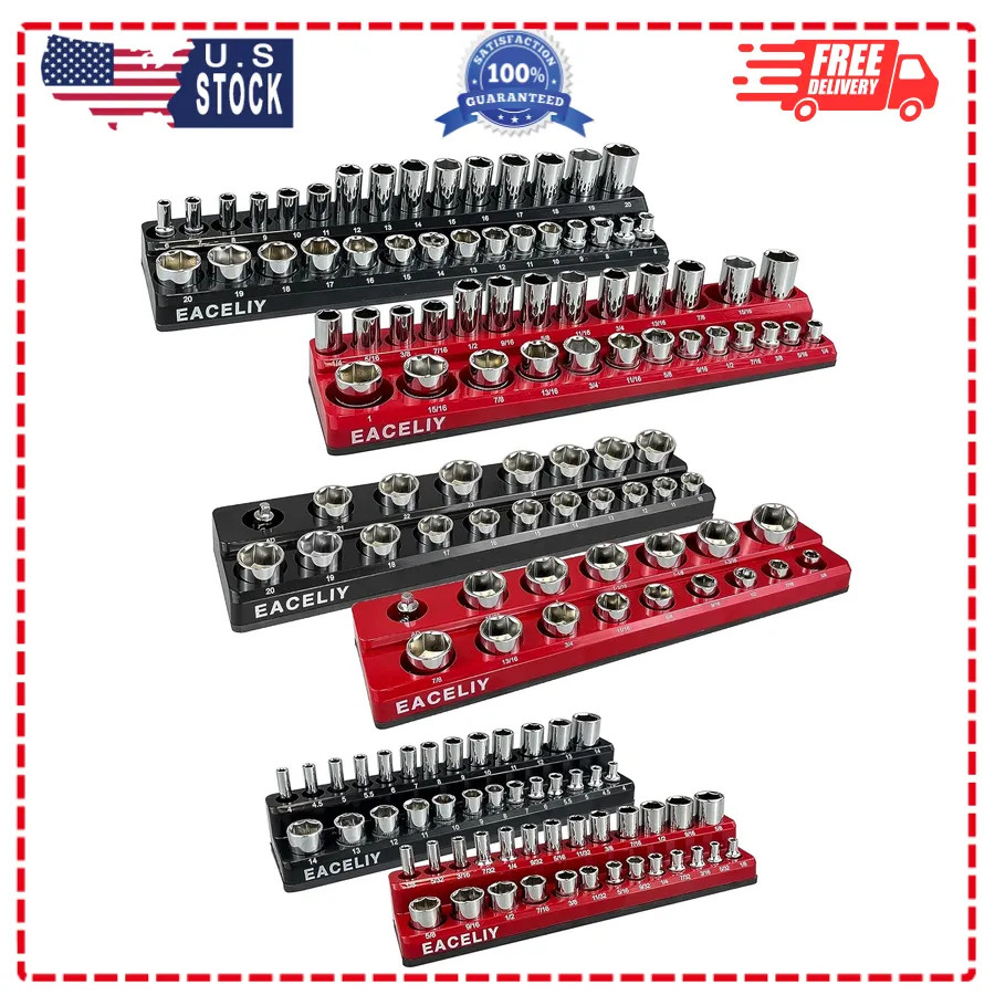 Magnetic Socket Organizer Set 1/2 1/4 3/8 SAE Metric Deep Shallow 141 Sockets...