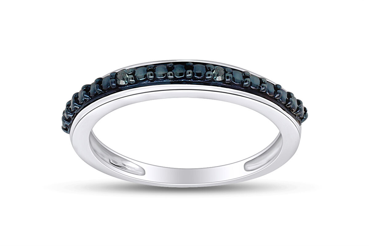 Blue Natural Diamond Accent Half Eternity Wedding Band Ring in Sterling Silver