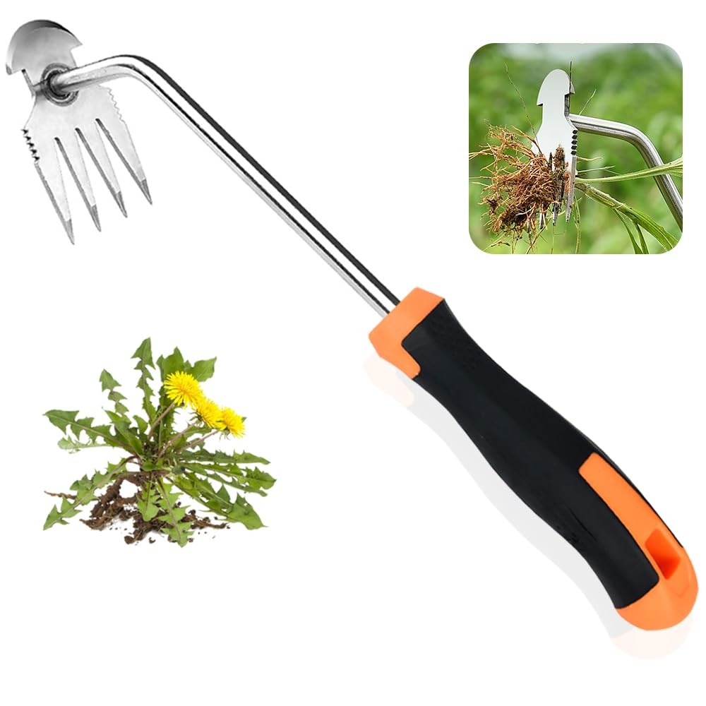 DWULCX Weed Puller Tool，2025 New Garden Weeder Tool 4 Teeth-13inch, metal