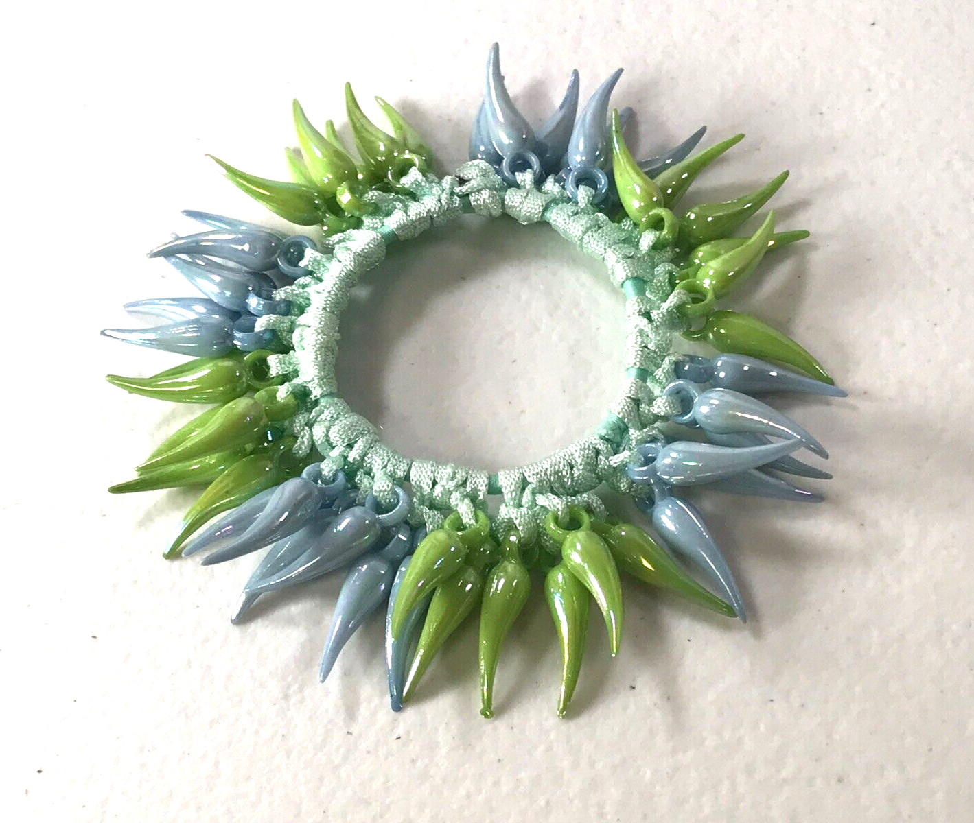 Handcrafted Blue Green Chili Pepper Beaded Charms Stretch Bracelet Fashion Fun