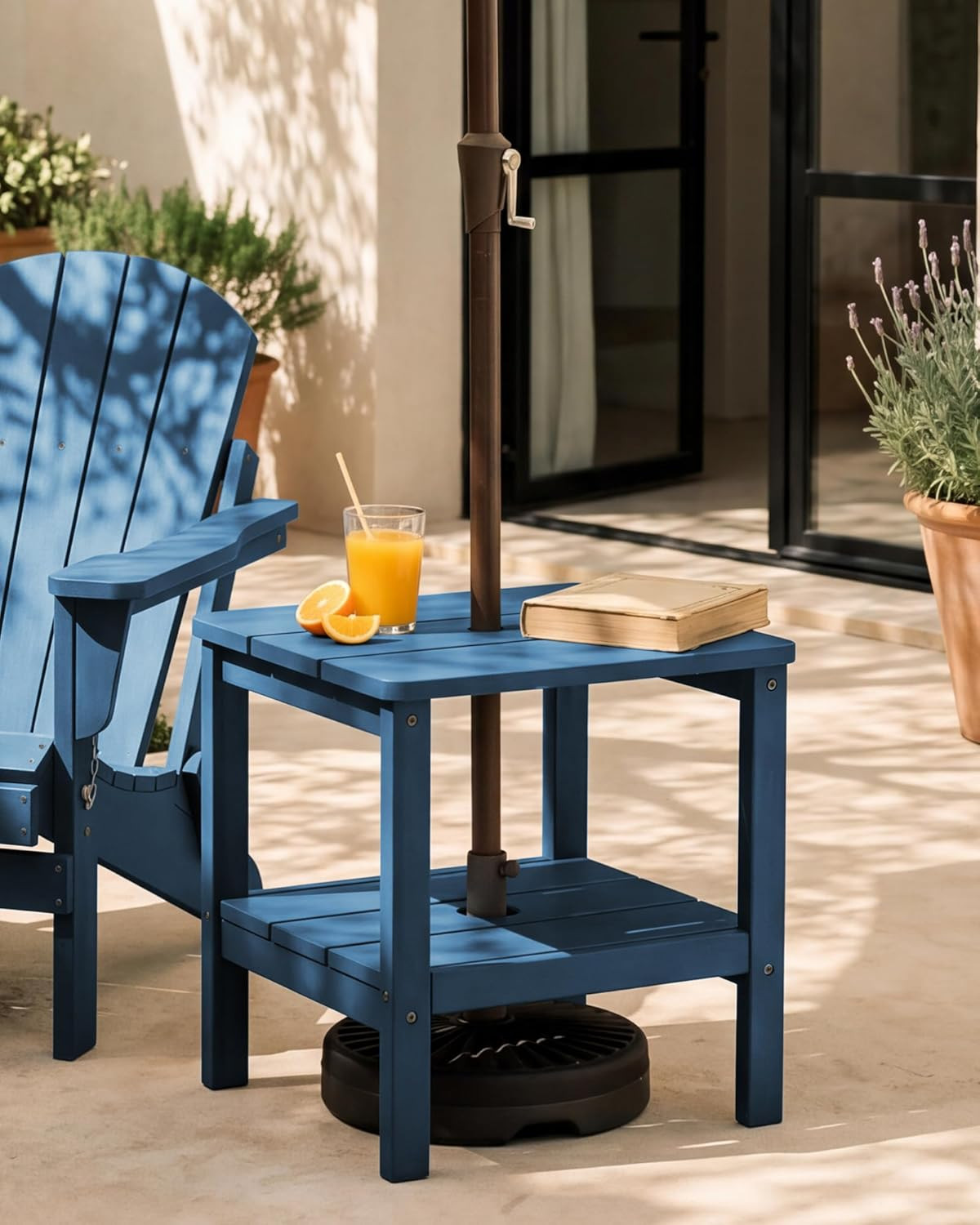 SERWALL Double Layer Adirondack Side Table with Umbrella Hole, HIPS Outdoor Side