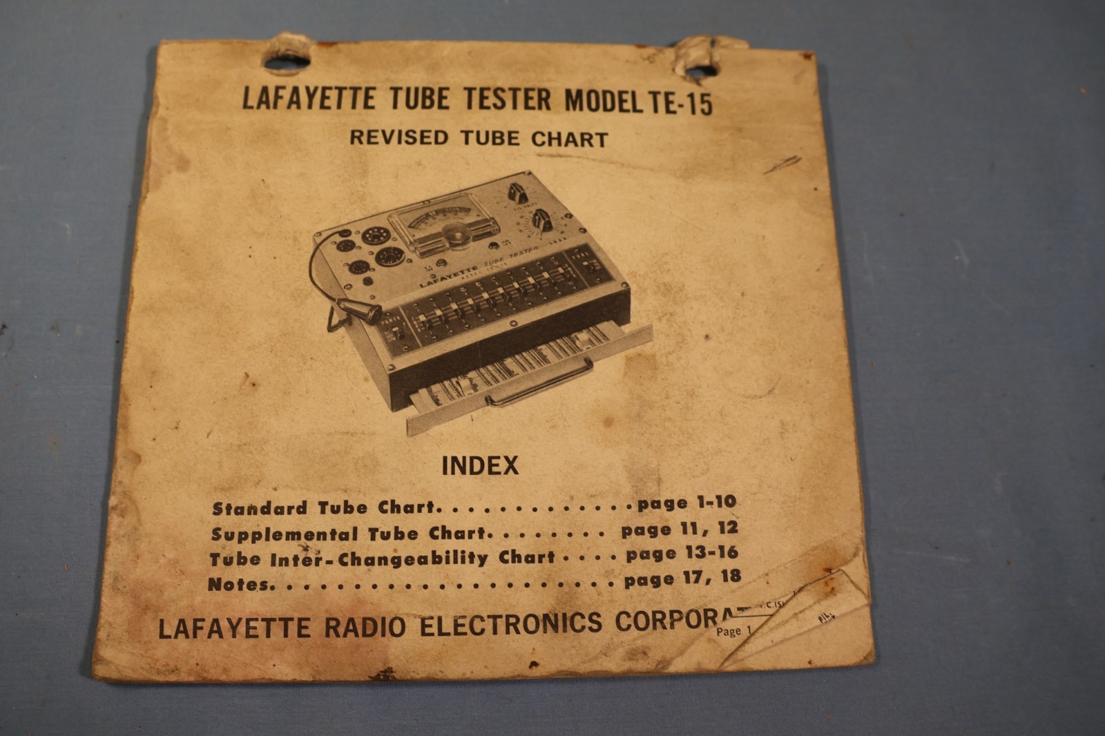 Vintage Lafayette Model TE-15 Tube Tester Revised Tube Chart (only)