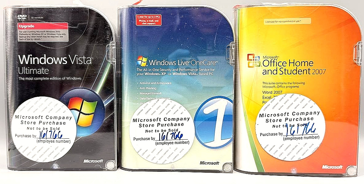 Set of 3: Windows Vista Ultimate Office Home & Student 2007 Windows Live OneCare
