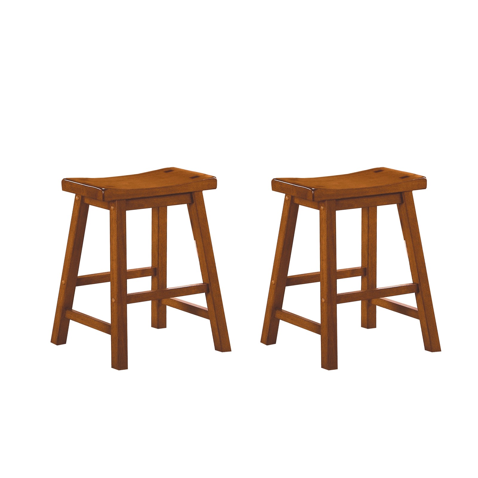 Casual Dining 18-inch Height Saddle Seat Stools 2pc Set Solid Wood Oak Finish