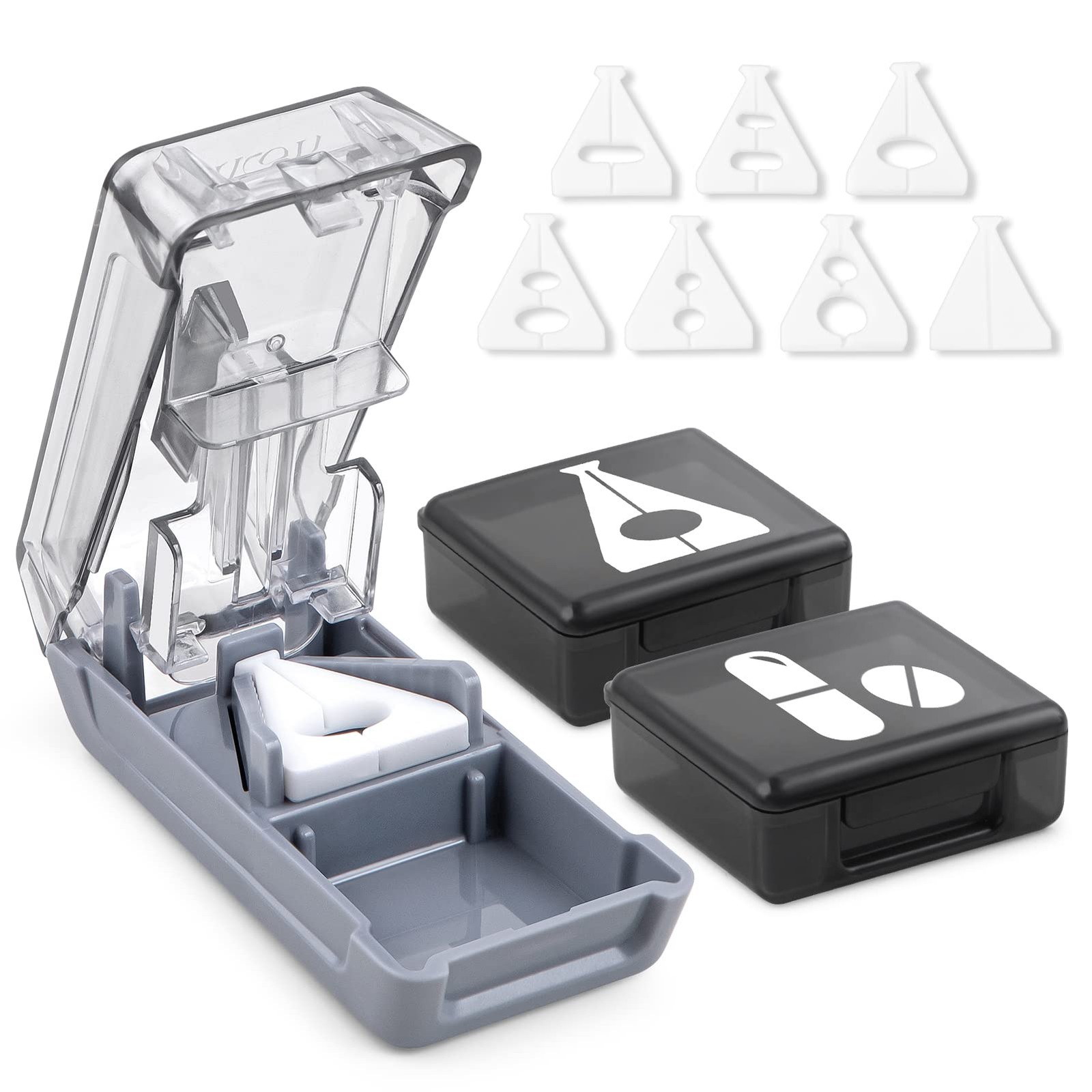 Pill Cutter Splitter V-Shape Holder Sharp Blade Tablet Slicer 2 Large Organizers