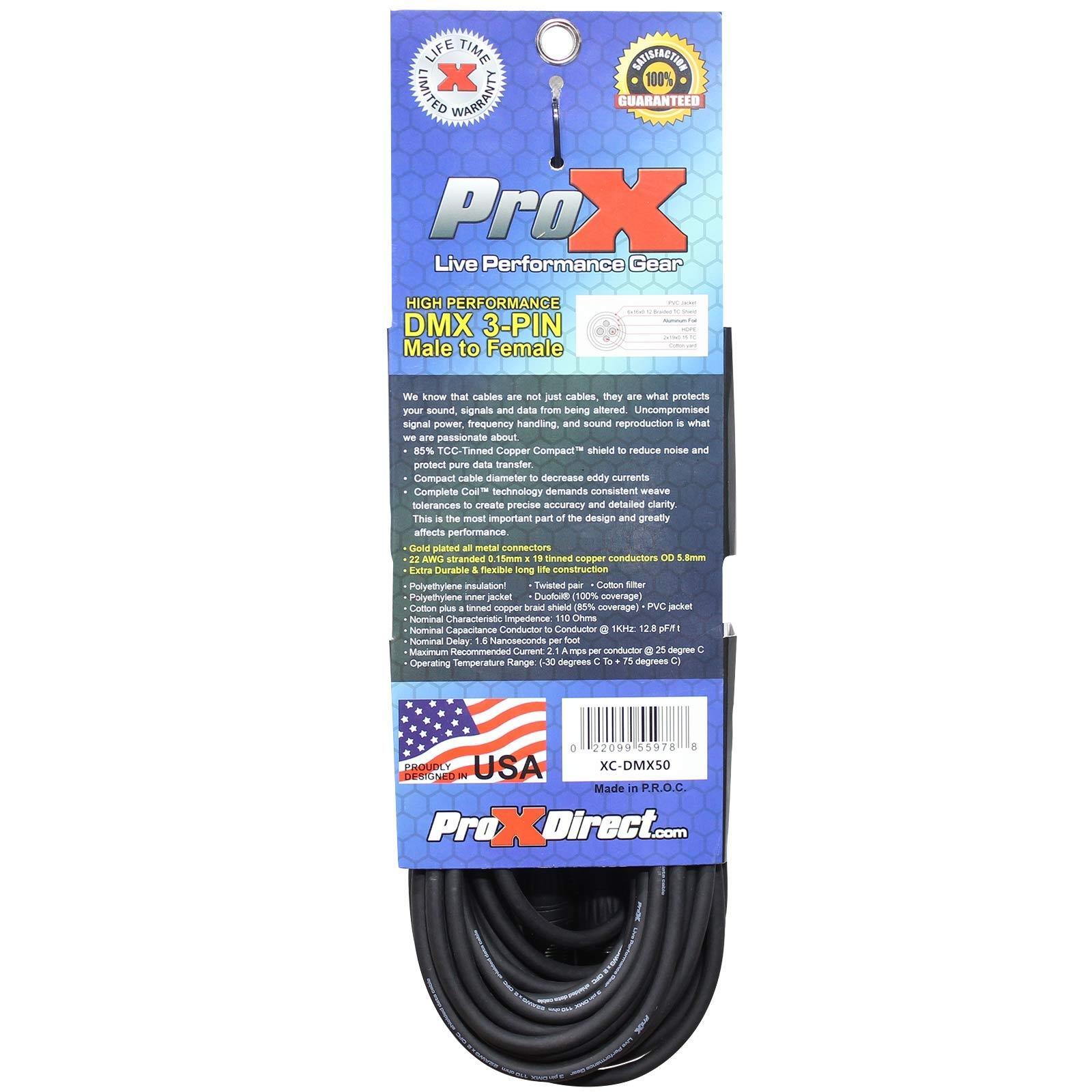 ProX XC-DMX50 50 Ft. DMX XLR3-M to XLR3-F High Performance Cable