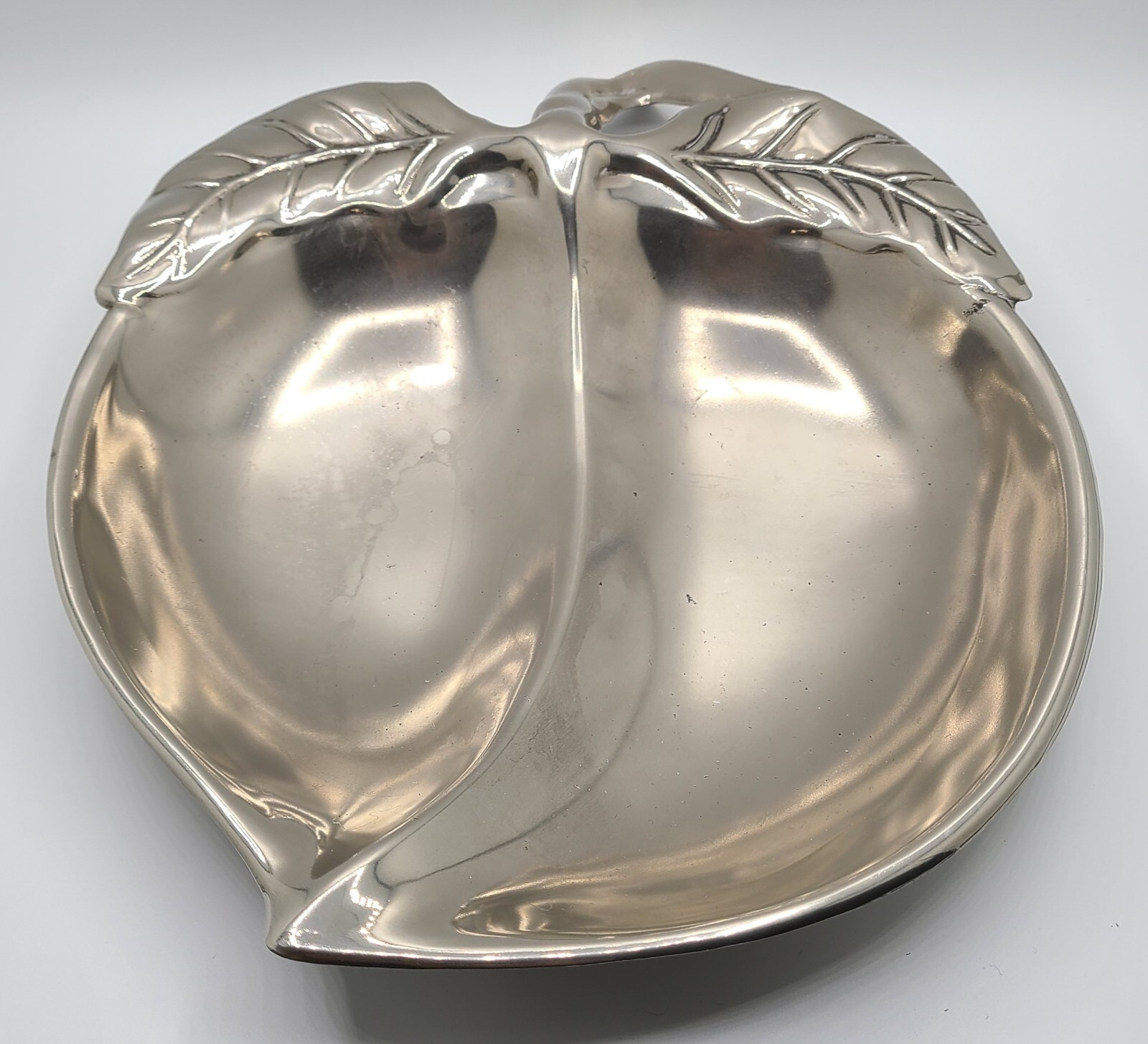 Vintage Silver Plated Peach Shaped Candy Nut Dish Circa 1980s Tapletop Decor GUC