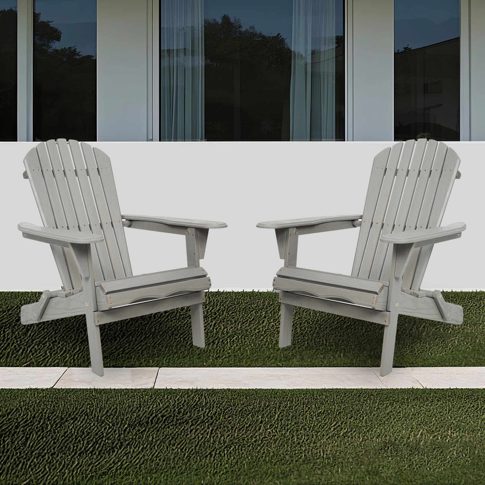 2pcs Wood Lounge Patio Chair for Garden Wooden Folding Embossed Adirondack Chair