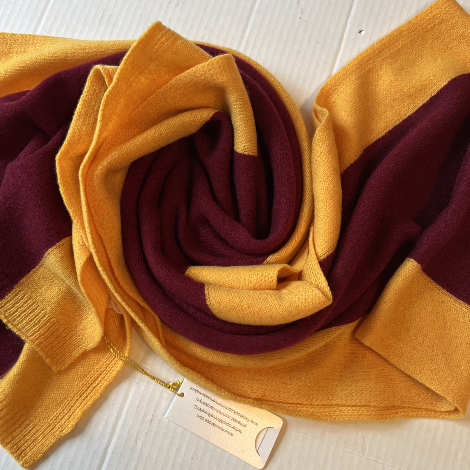 Minnie Rose Unisex 100% Cashmere Color Blocked Sport Scarf Crimson Tide/Gold NWT