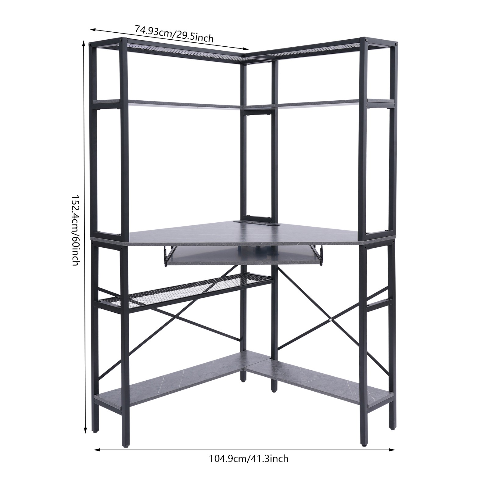 Corner Computer Desk With Led Lights & Power Outlets, L-shaped Gaming Desk