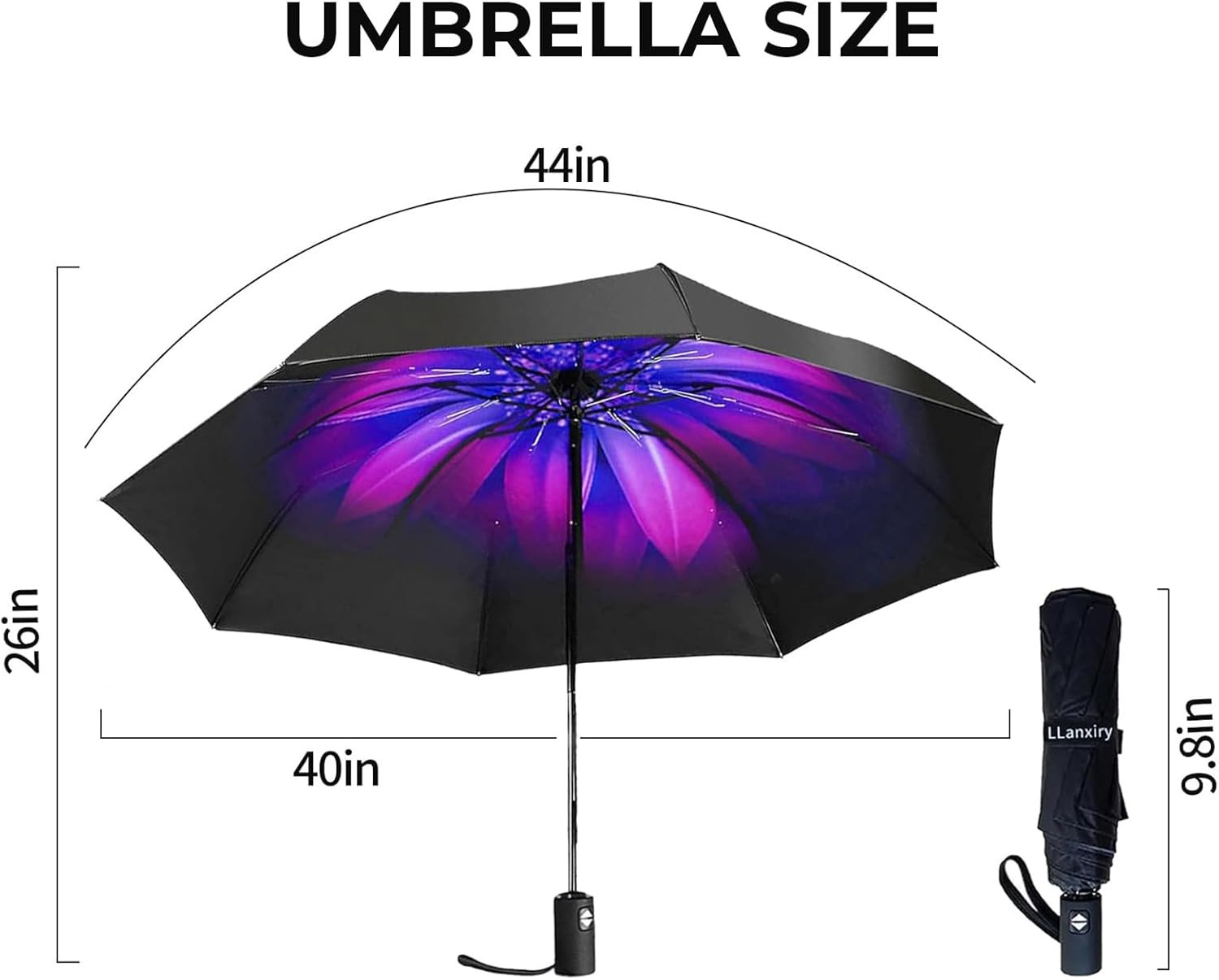 Compact Travel Umbrella, 44" Canopy, Automatic Open/Close Windproof Umbrella, 21
