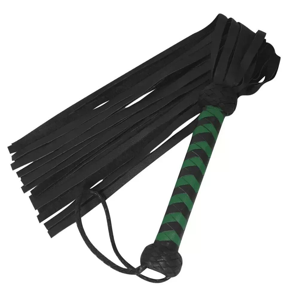 Black and Green Leather Flogger - 25 Thick Tails, Heavy & Thuddy Whip