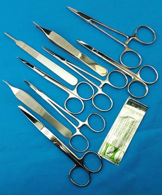 9 PCS SUTURE LACERATION MEDICAL STUDENT SURGICAL INSTRUMENTS KIT + 7 BLADES # 12