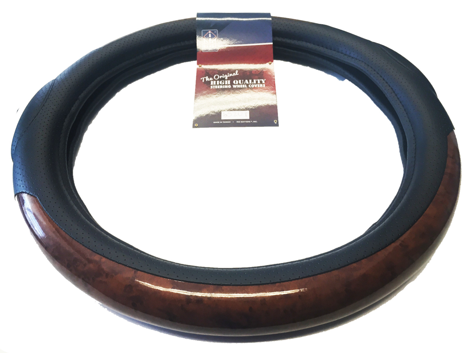 Steering Wheel Cover (18") Memory Foam Dark Wood Style  - Semi Truck
