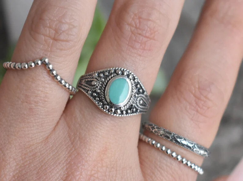 Turquoise 925 Sterling Silver Band & Statement Ring Handmade Ring Allsize-B-41