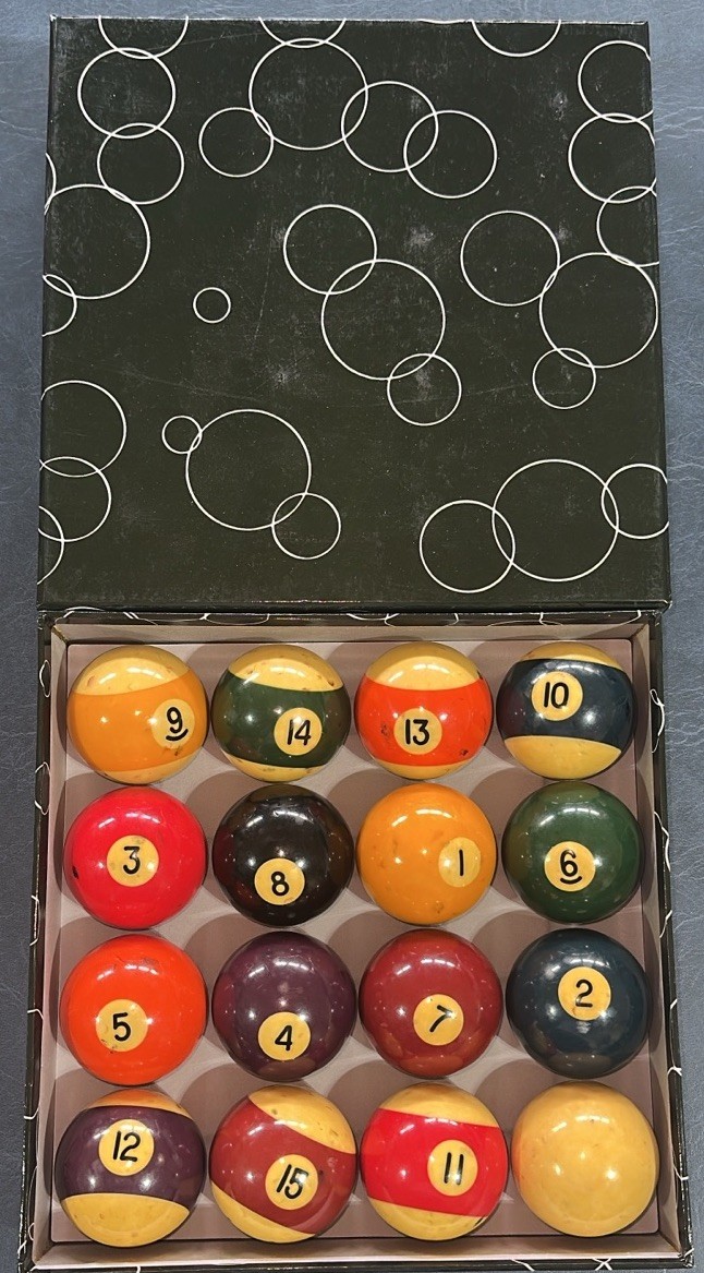 Vintage Pool/Billiard Ball Set 2 1/4" W/Box(NOT Original)Possibly Std. Aramith